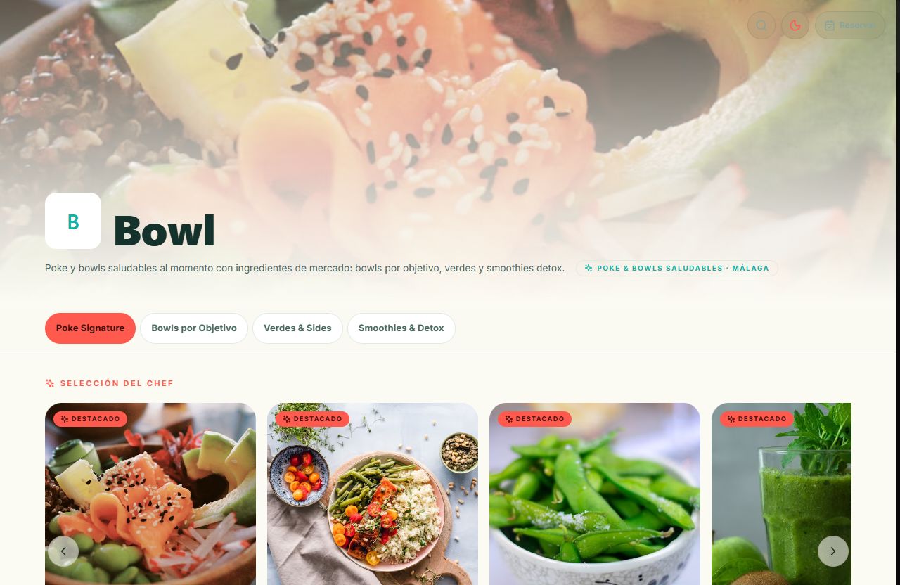 Vista de la carta con el diseño Bowl