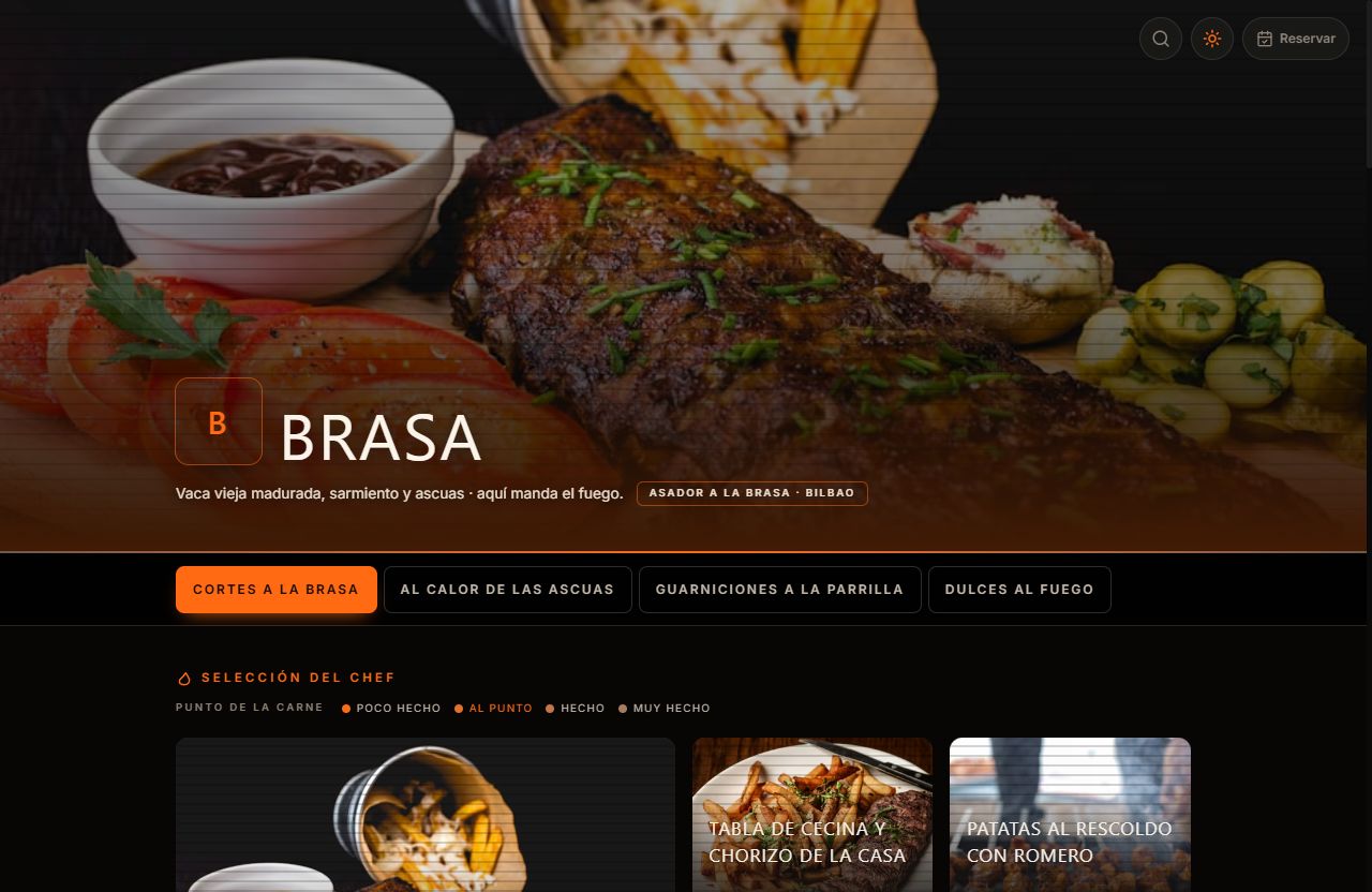 Vista de la carta con el diseño Brasa