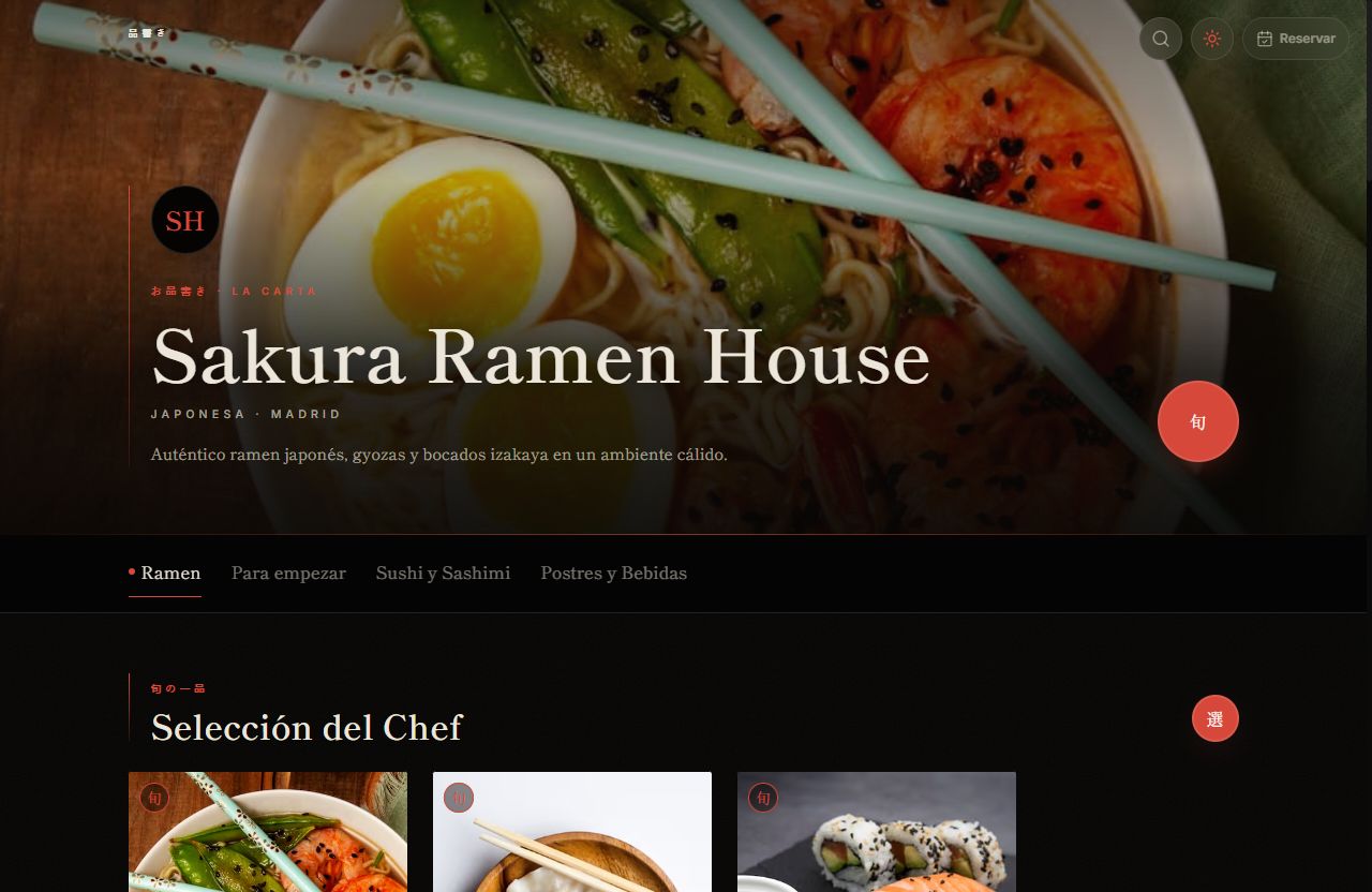 Vista de la carta con el diseño Izakaya