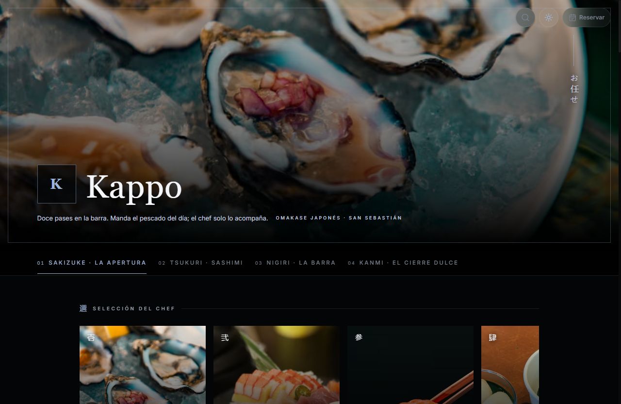 Vista de la carta con el diseño Kappō