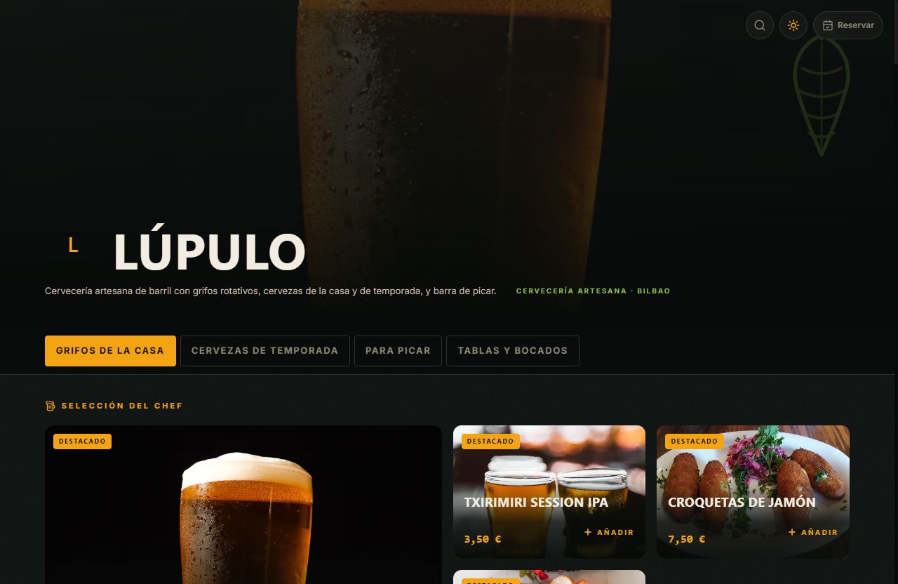 Vista de la carta con el diseño Lúpulo