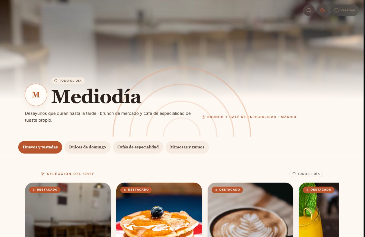 Vista de la carta con el diseño Mediodía