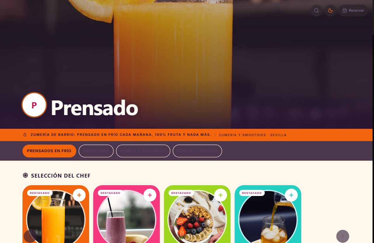Vista de la carta con el diseño Prensado