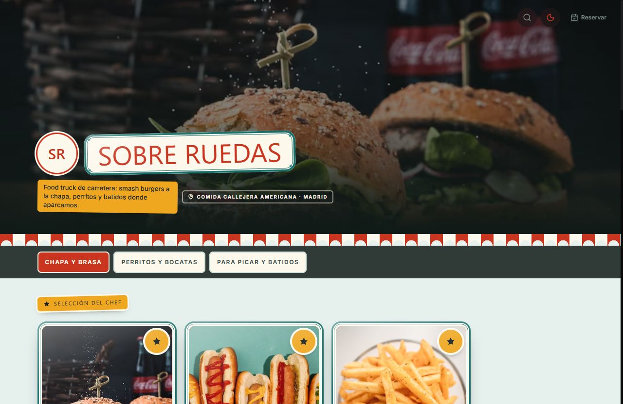 Vista de la carta con el diseño Sobre Ruedas