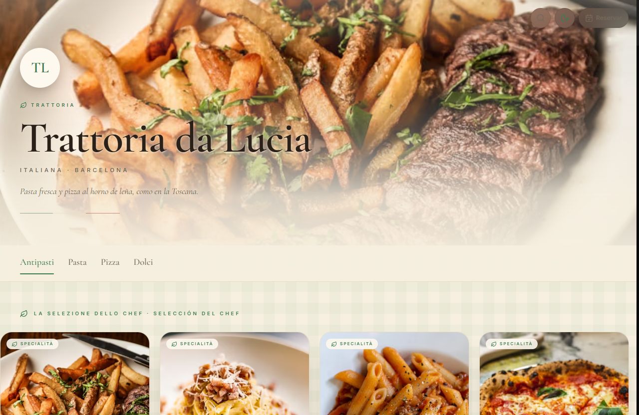 Vista de la carta con el diseño Trattoria