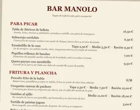 Foto de la carta en papel de Bar Manolo, un bar de ejemplo